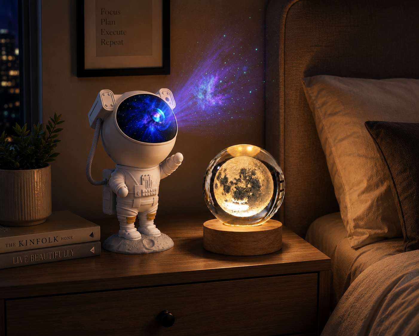 Premium Astronaut Galaxy Projector & 3D Moon Lamp Combo