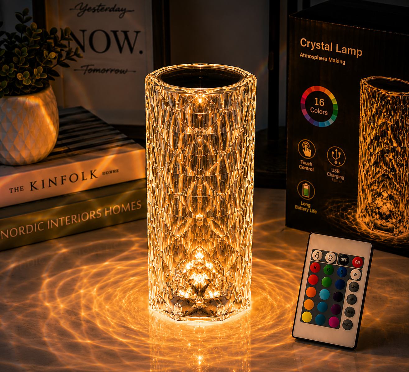 Aura Crystal™ 16 Color Diamond LED Lamp – Touch & Remote Control