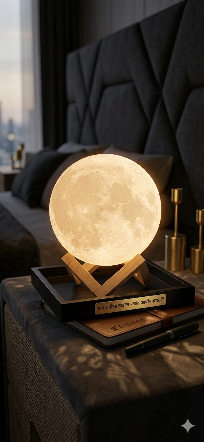 15cm 3D Moon Lamp - Rechargeable Night Light with Wooden Stand
