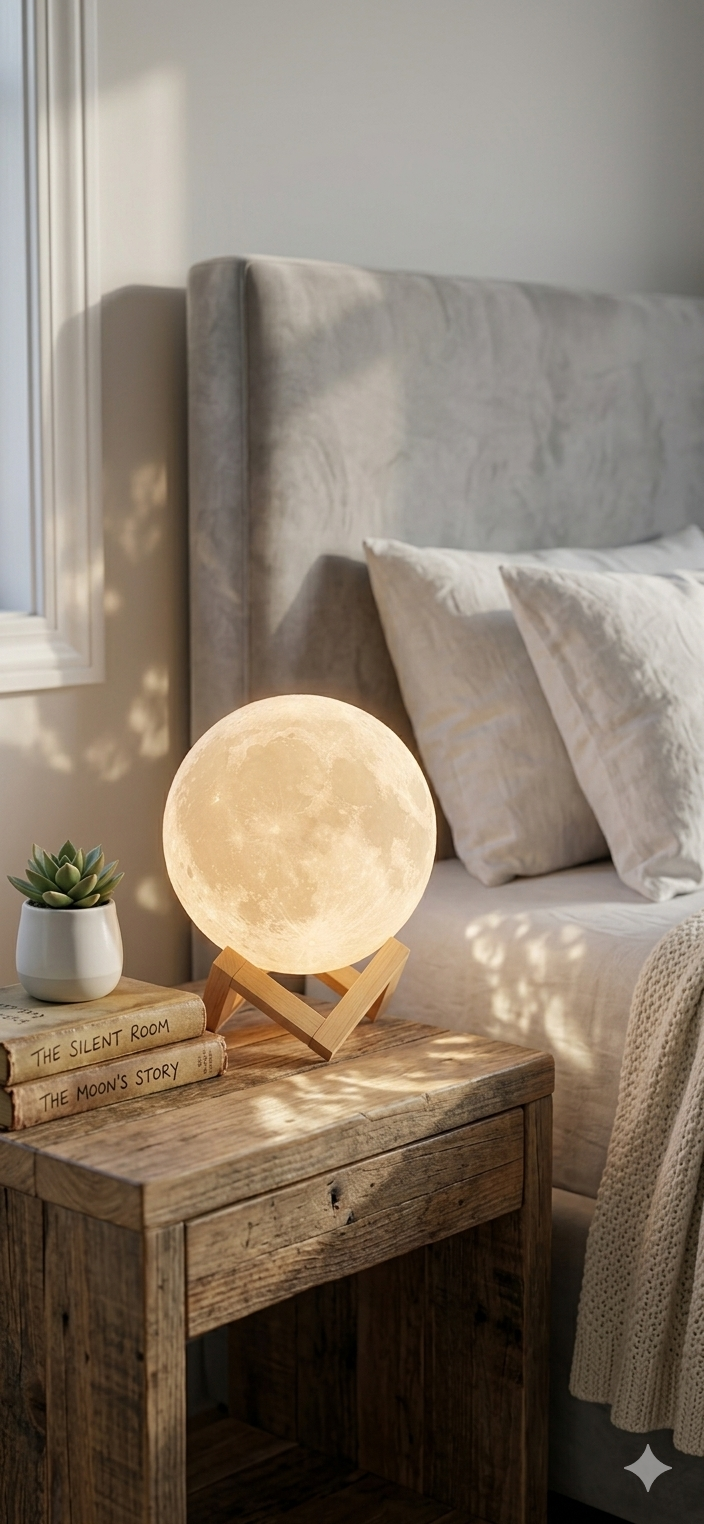 15cm 3D Moon Lamp - Rechargeable Night Light with Wooden Stand
