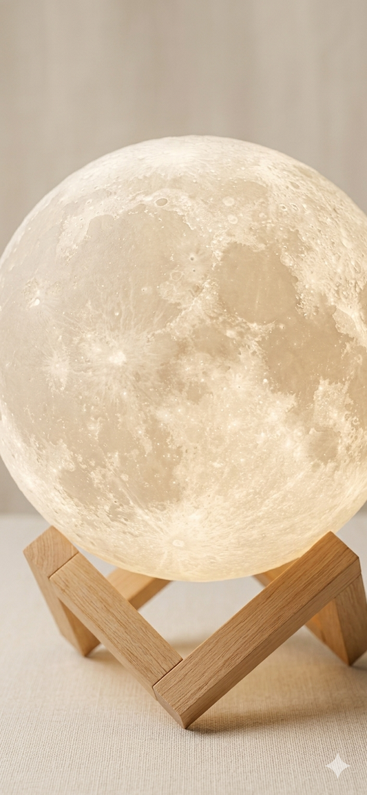 15cm 3D Moon Lamp - Rechargeable Night Light with Wooden Stand