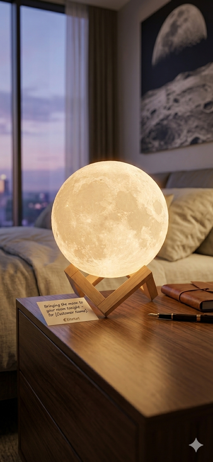 15cm 3D Moon Lamp - Rechargeable Night Light with Wooden Stand