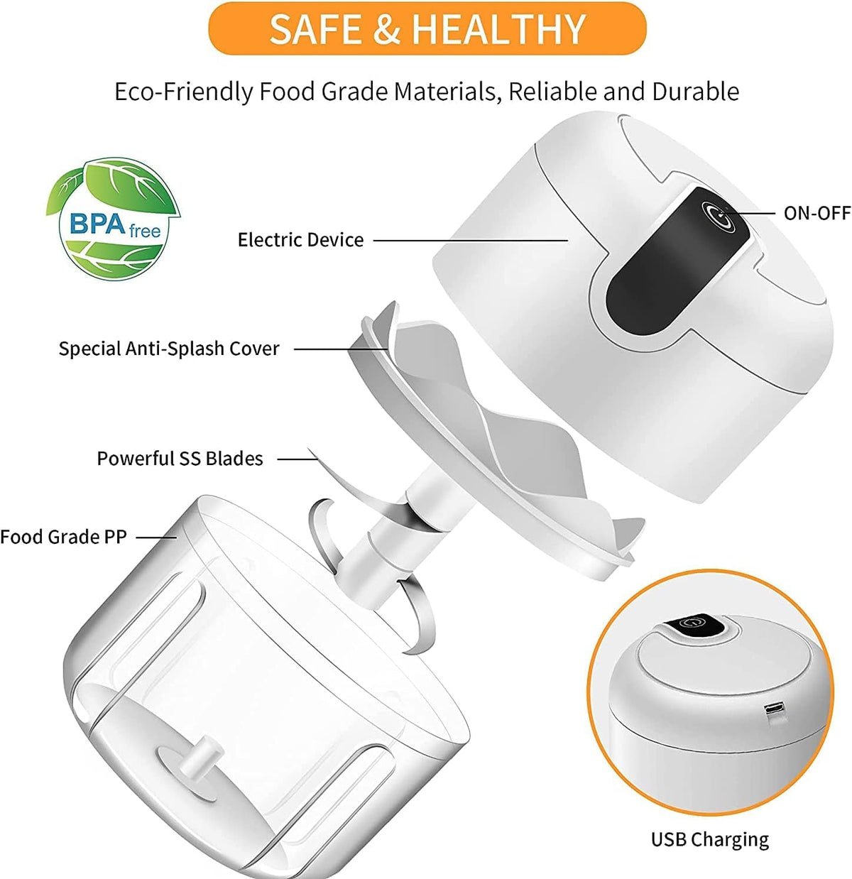 Portable Electric Mini Food Chopper – USB Rechargeable Garlic & Vegetable Cutter