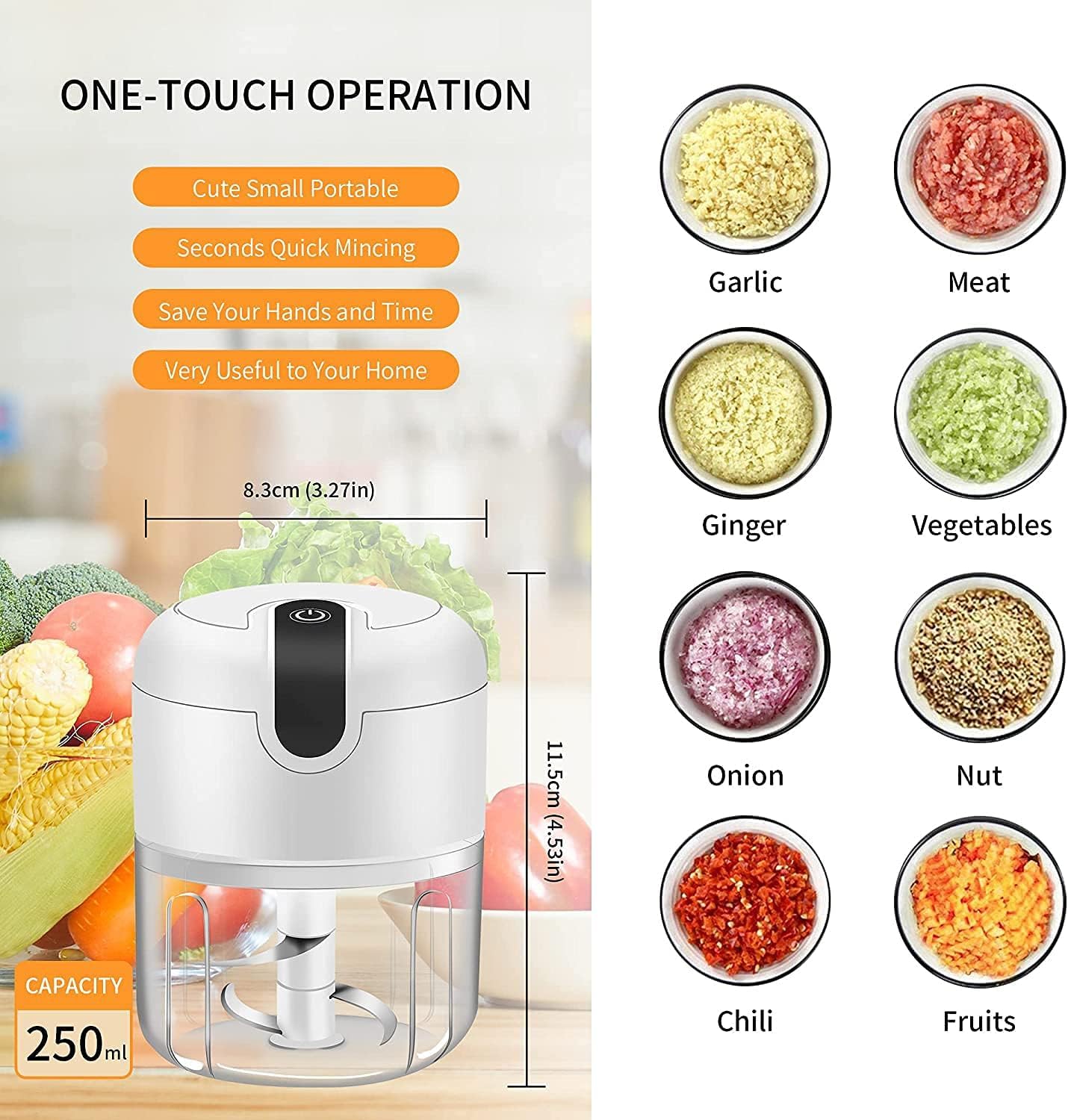 Portable Electric Mini Food Chopper – USB Rechargeable Garlic & Vegetable Cutter