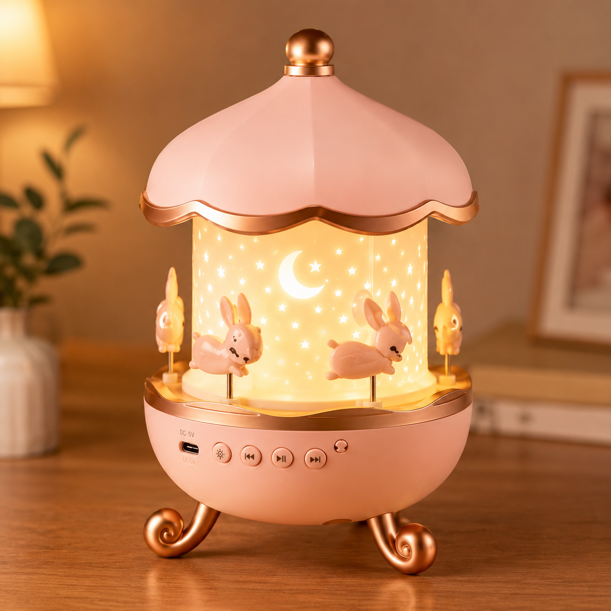 Premium 3D Rotating Rabbit Night Lamp & Magic Projector with Music