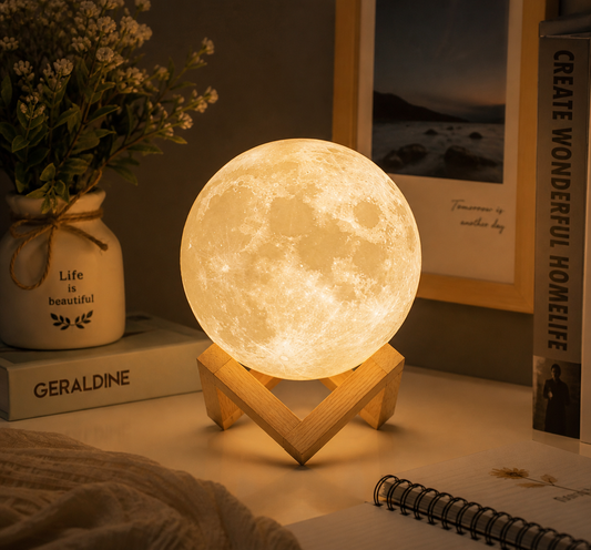 15cm 3D Moon Lamp - Rechargeable Night Light with Wooden Stand