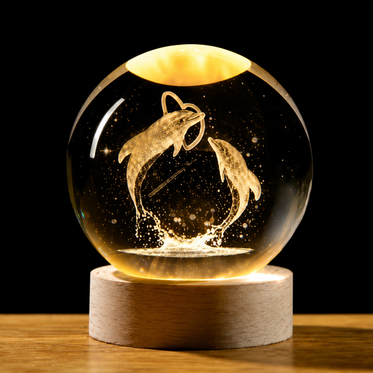 Elite 3D Laser Engraved Dolphin Crystal Night Light – Premium Home Decor & Gifting