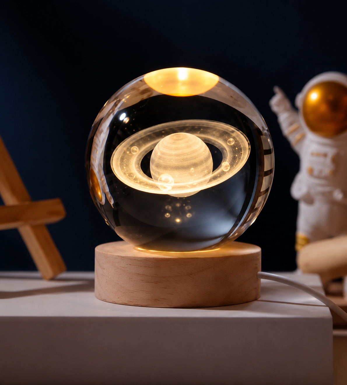 Premium 3D Crystal Saturn Lamp - Aesthetic Night Light & Home Decor Gift