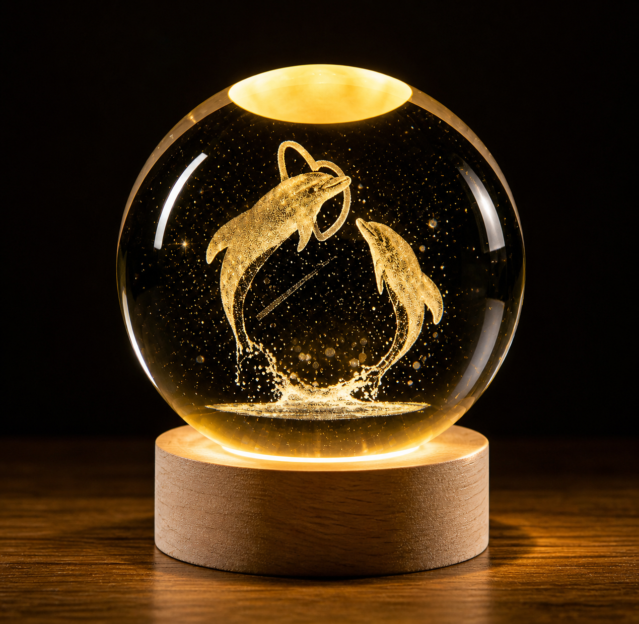 Elite 3D Laser Engraved Dolphin Crystal Night Light – Premium Home Decor & Gifting