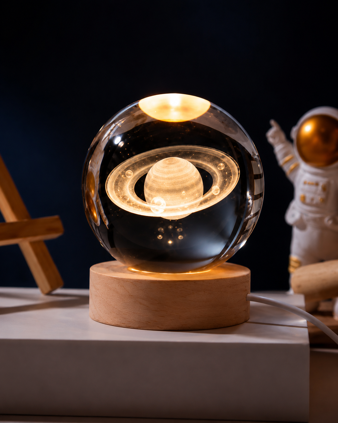 Premium 3D Crystal Saturn Lamp - Aesthetic Night Light & Home Decor Gift