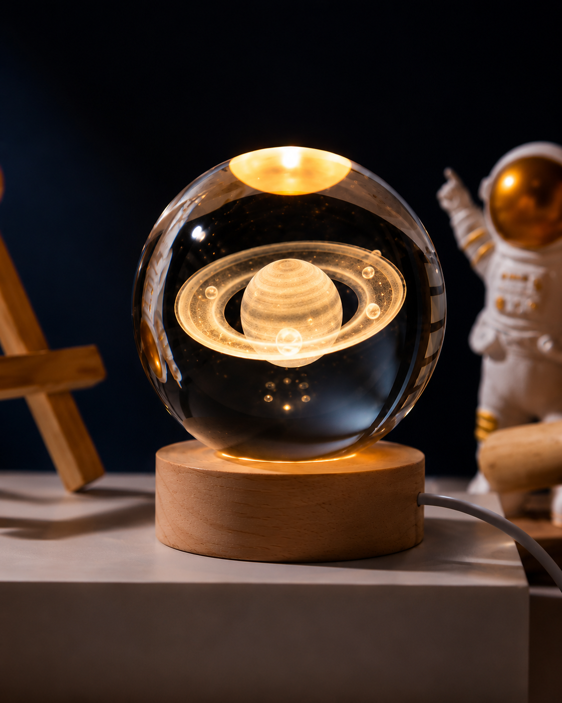 Premium 3D Crystal Saturn Lamp - Aesthetic Night Light & Home Decor Gift