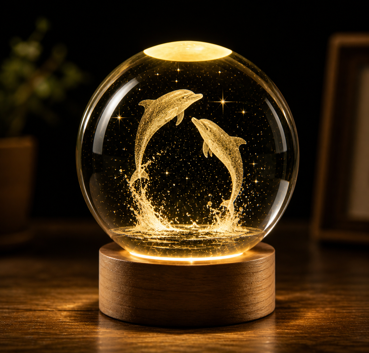 Elite 3D Laser Engraved Dolphin Crystal Night Light – Premium Home Decor & Gifting