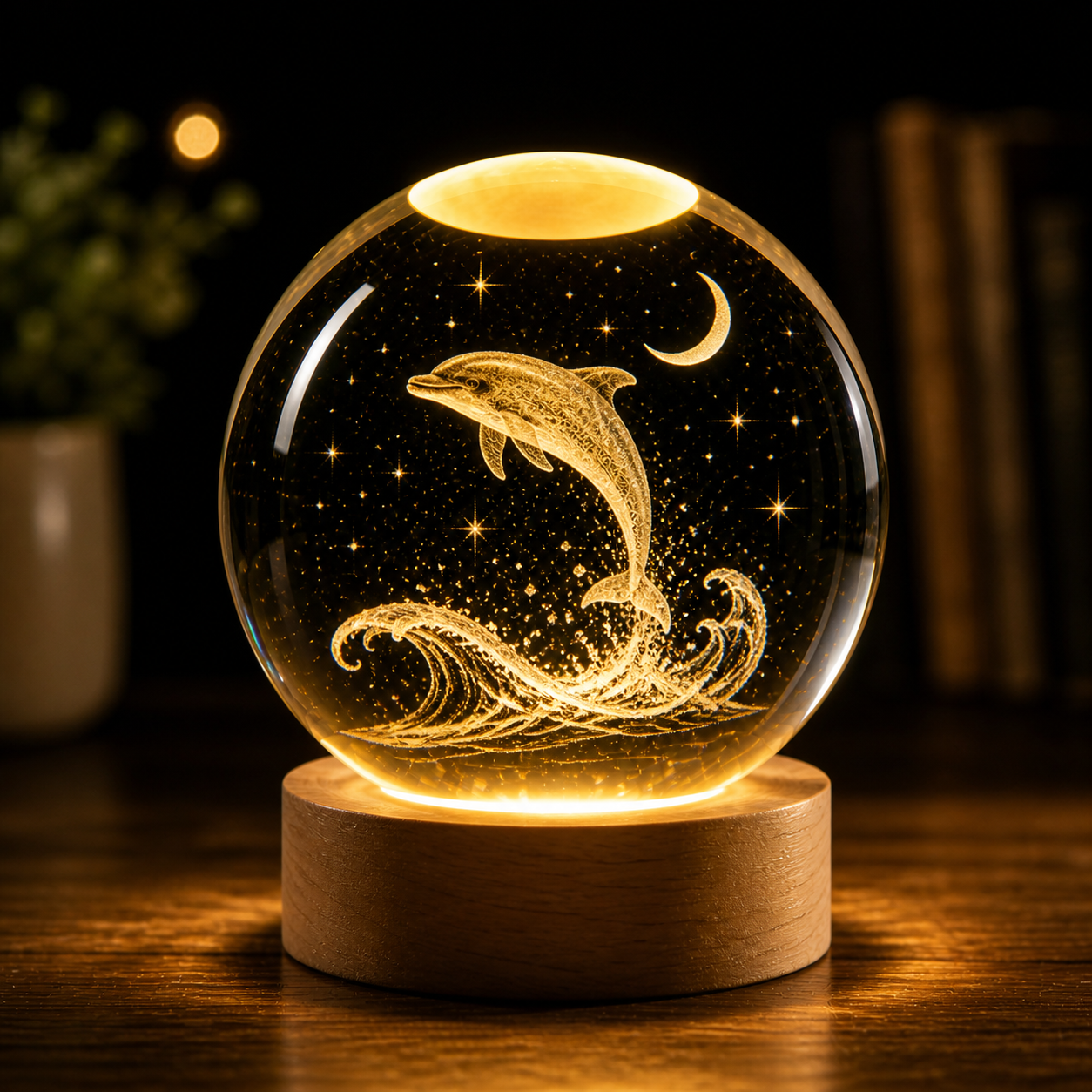 Elite 3D Laser Engraved Dolphin Crystal Night Light – Premium Home Decor & Gifting