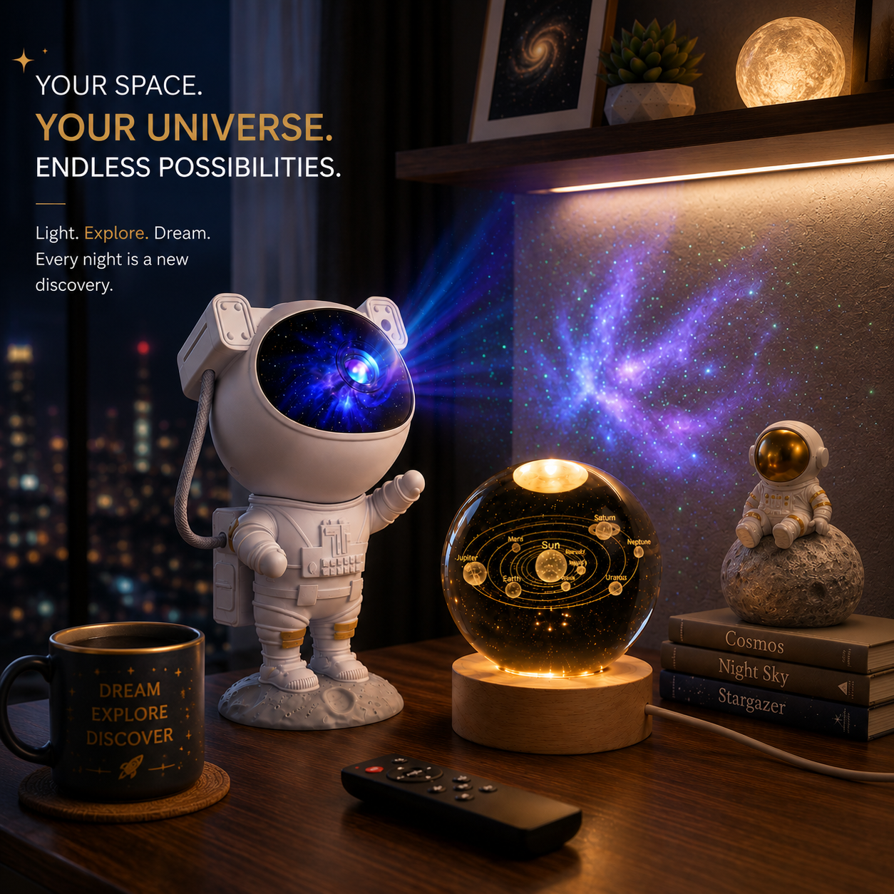 The Ultimate Galaxy Space Bundle: Astronaut Projector + Solar System Galaxy Light"