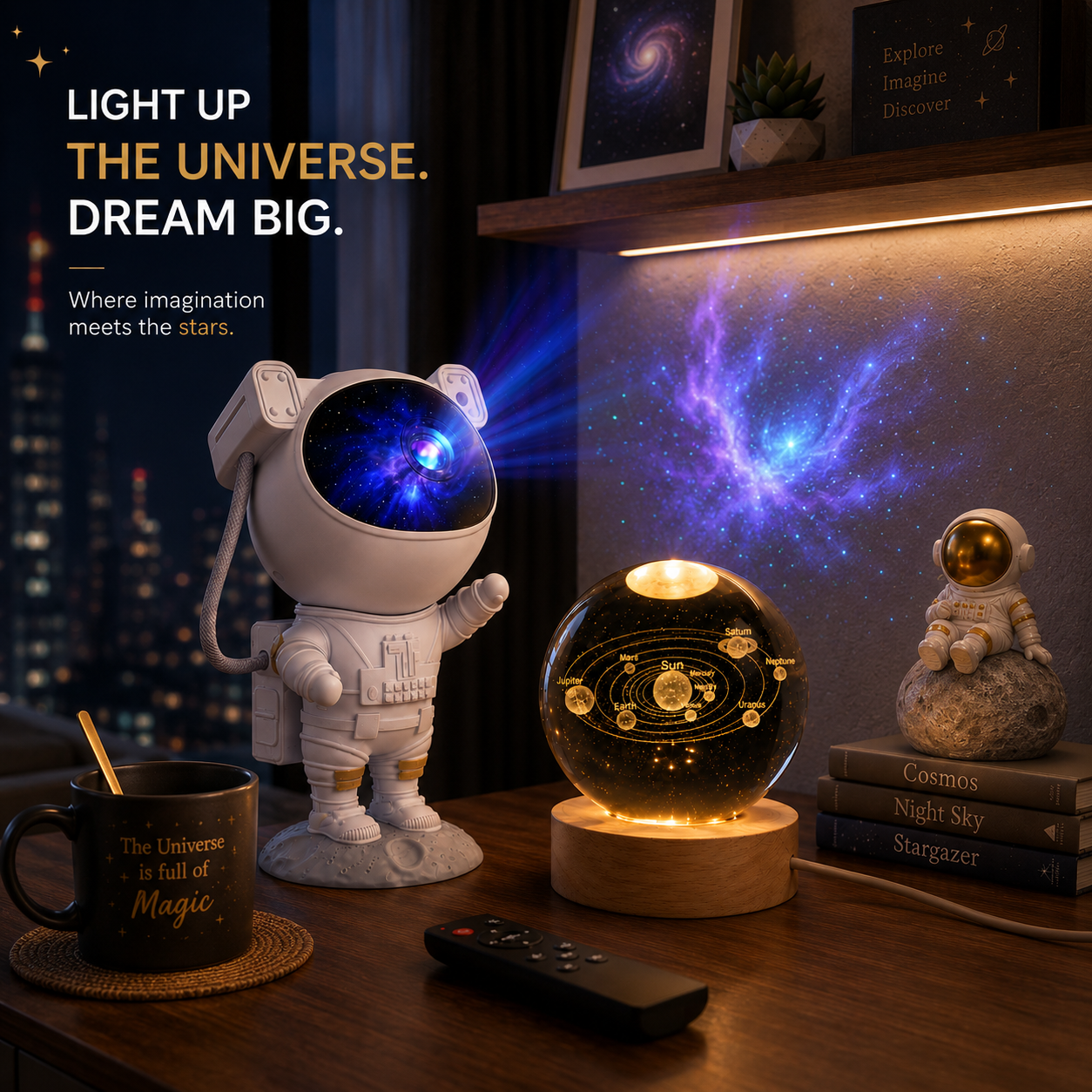 The Ultimate Galaxy Space Bundle: Astronaut Projector + Solar System Galaxy Light"