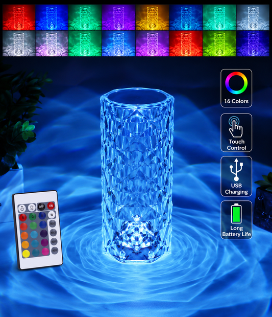 Aura Crystal™ 16 Color Diamond LED Lamp – Touch & Remote Control