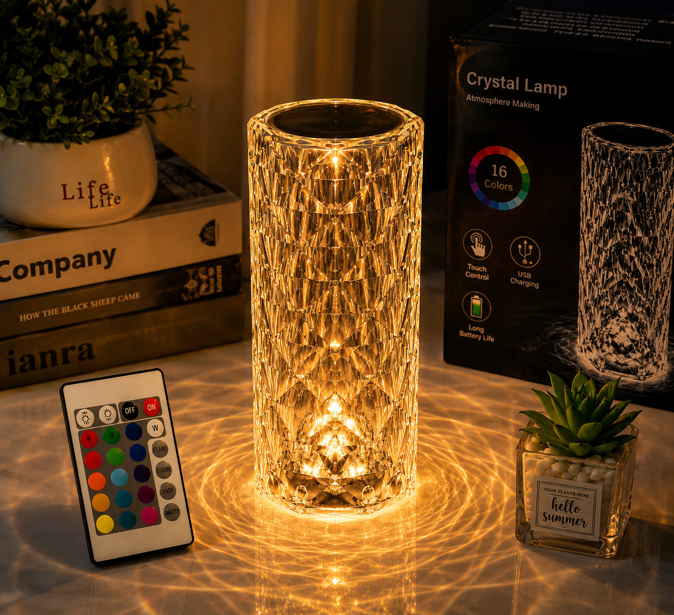 Aura Crystal™ 16 Color Diamond LED Lamp – Touch & Remote Control