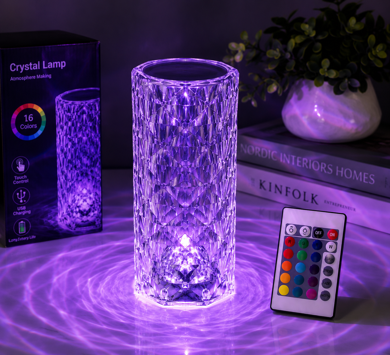 Aura Crystal™ 16 Color Diamond LED Lamp – Touch & Remote Control